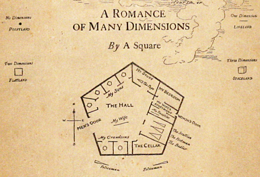 Un ejemplo de un mapa simple en la tapa de Flatland, primera edicción.